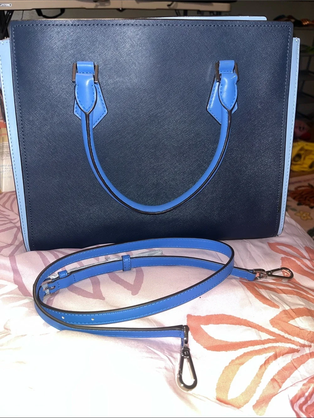 Pre-Loved Michael Kors Two Toned Blue Satchel